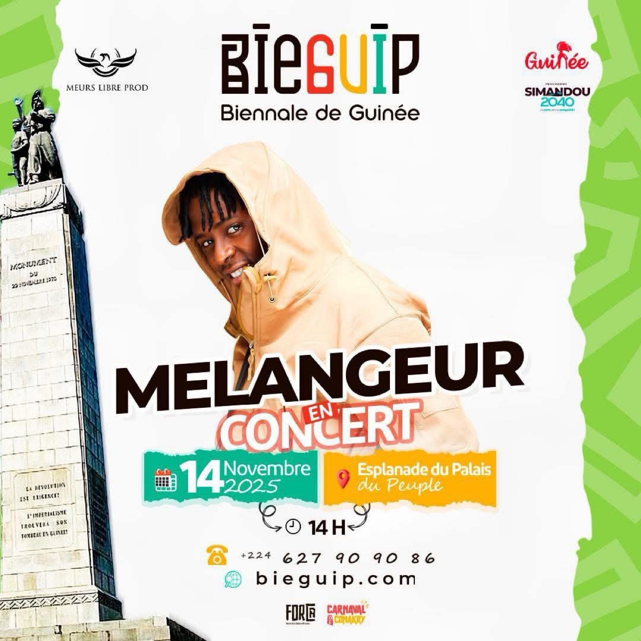 Affiche Bieguip — Biennale de Guinée — 14 novembre 2025, Esplanade du Palais du Peuple