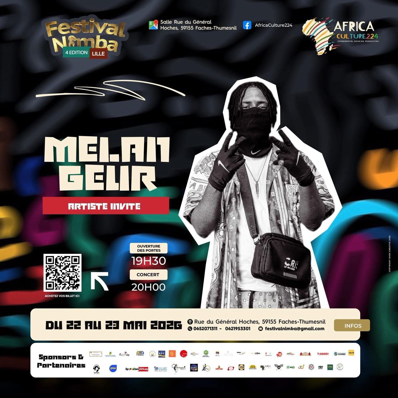 Affiche du Festival Nimba — Lille, Faches-Thumesnil (France), 22-23 mai 2026 ; Le Mélangeur artiste invité