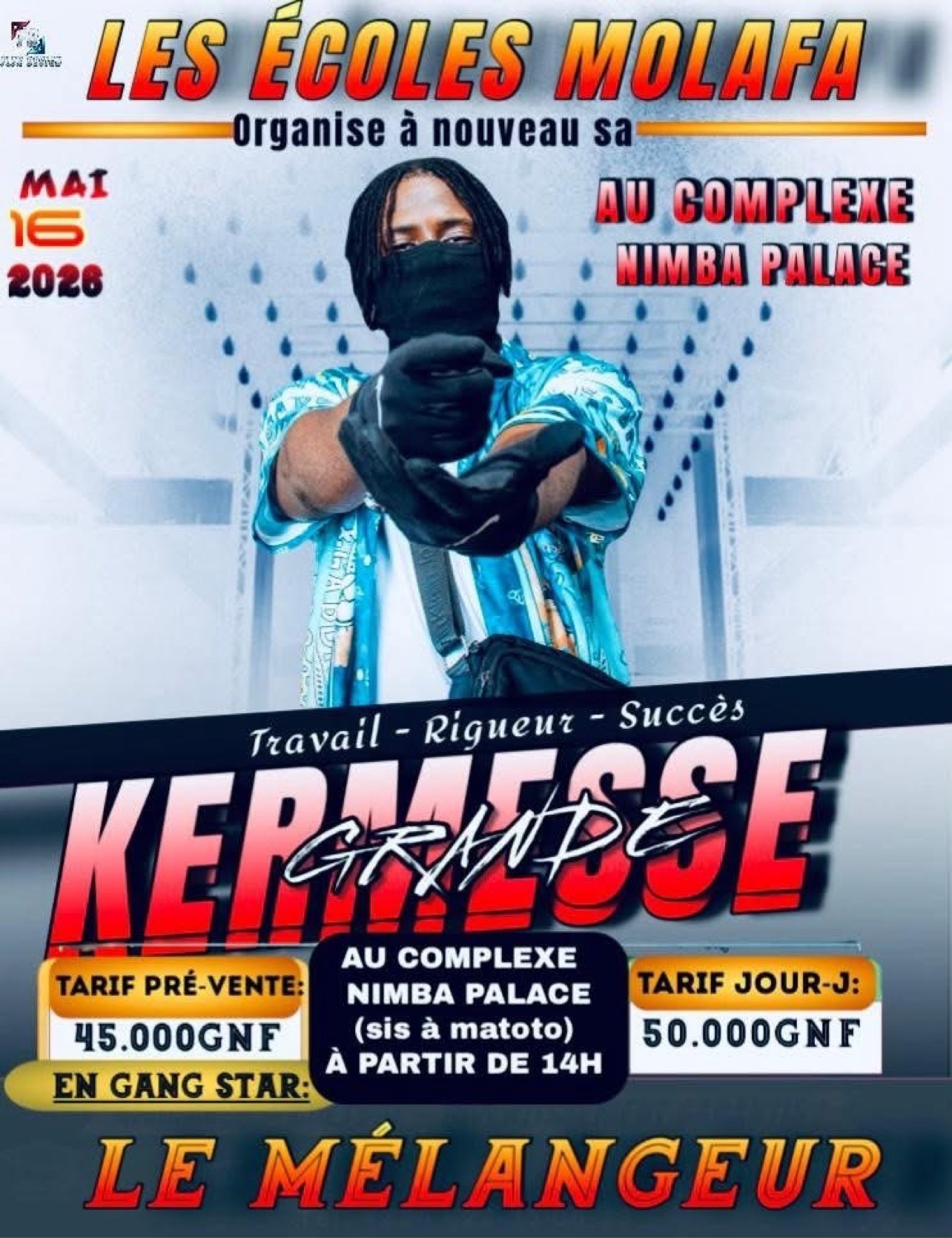 Affiche de la Grande Kermesse des Écoles Molafa — 16 mai 2026, complexe Nimba Palace (Matoto)