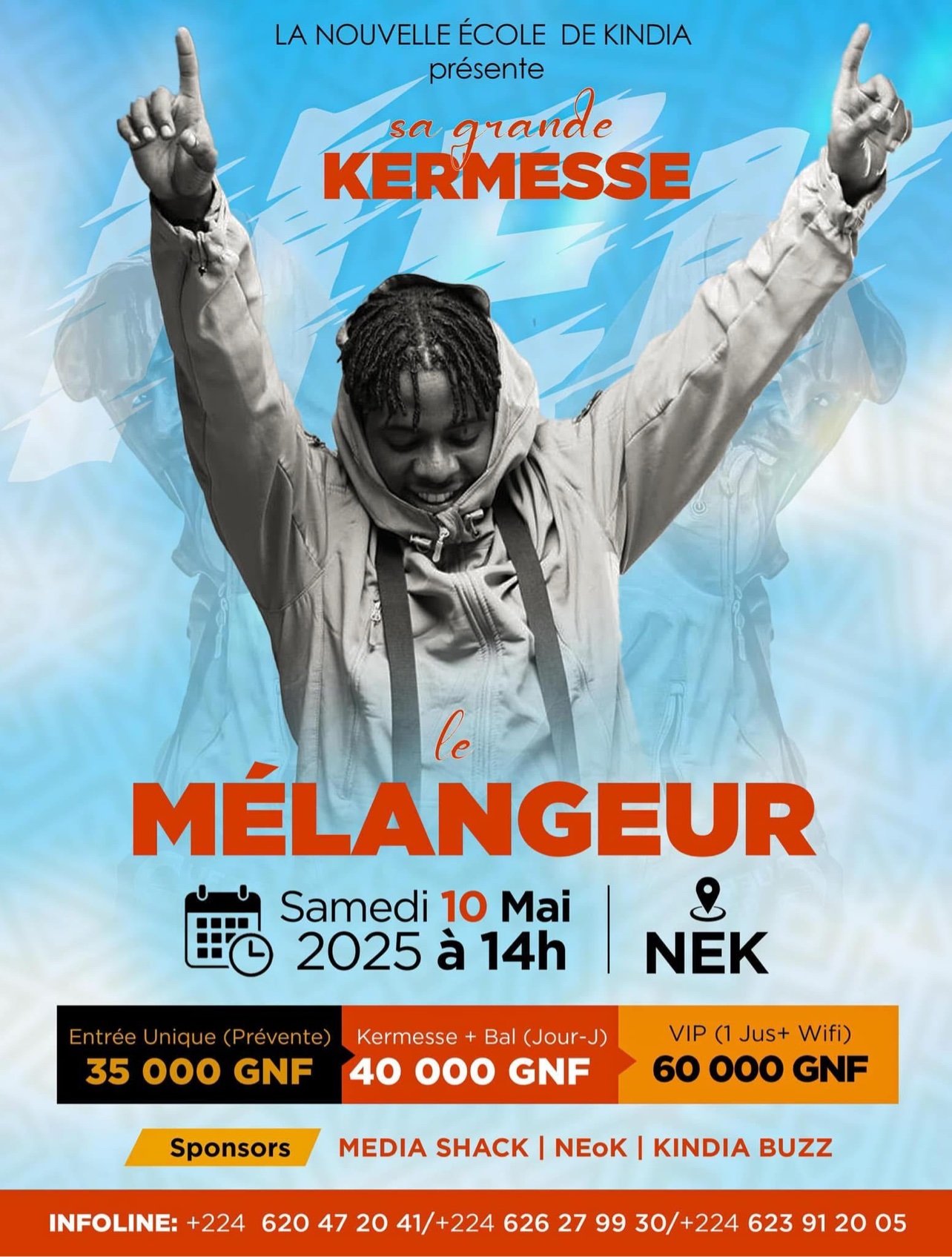 Affiche de la Grande Kermesse de la Nouvelle École de Kindia (NEK) — samedi 10 mai 2025