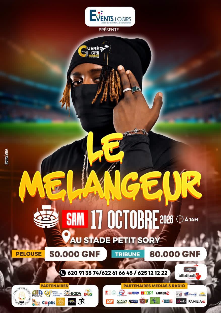 Affiche officielle du concert de Le Mélangeur au stade Petit Sory, samedi 17 octobre 2026, présentée par Events Loisirs