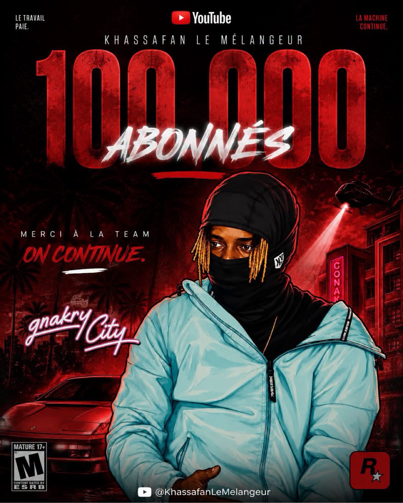 Affiche officielle de Le Mélangeur annonçant 100 000 abonnés sur YouTube