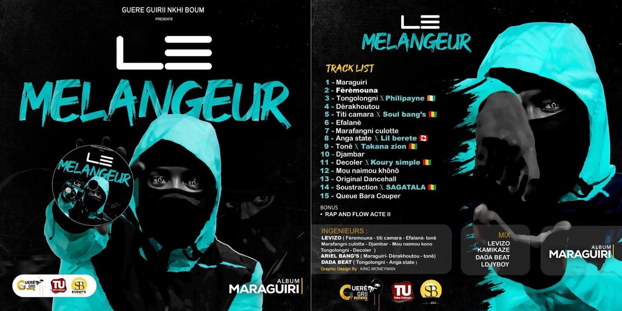 Packaging complet de l’album « Maraguiri » — recto et verso, la liste des titres est imprimée au verso